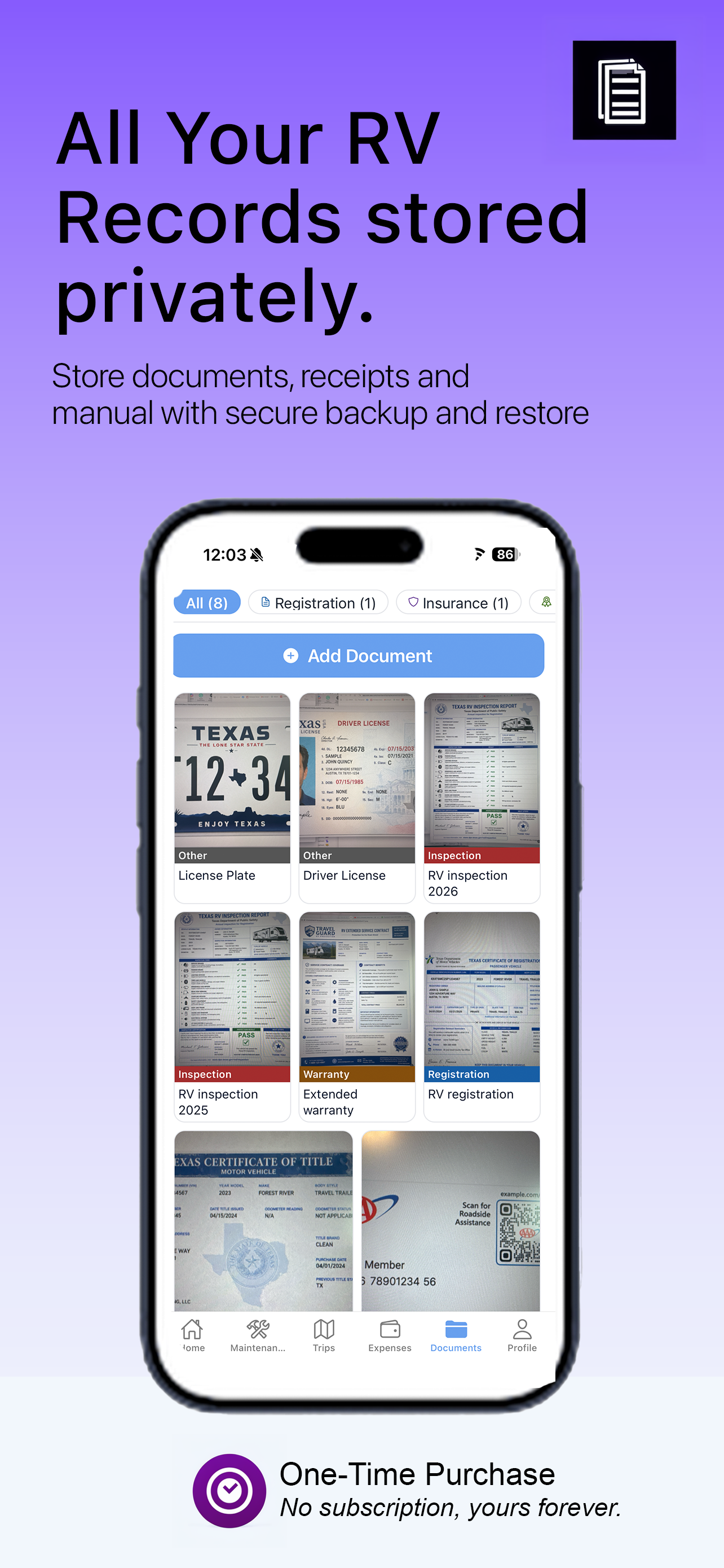RV records in TrekAssistant